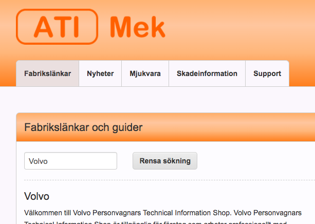 Skärmbild på funktionen fabrikslänkar i ATI-Mek.