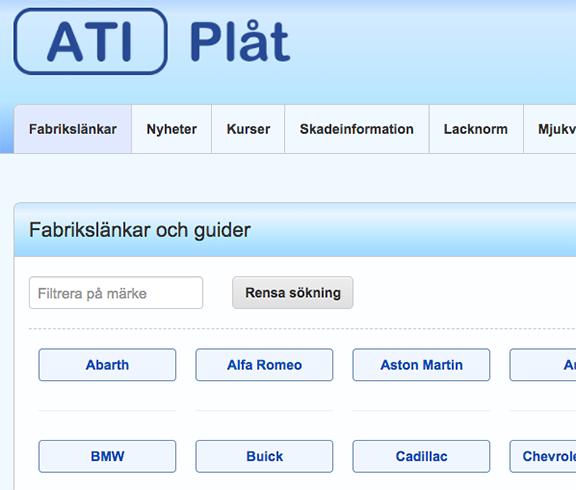 Skärmbild på funktionen fabrikslänkar i ATI-Plåt.