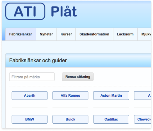 Skärmbild på funktionen fabrikslänkar i ATI-Plåt.